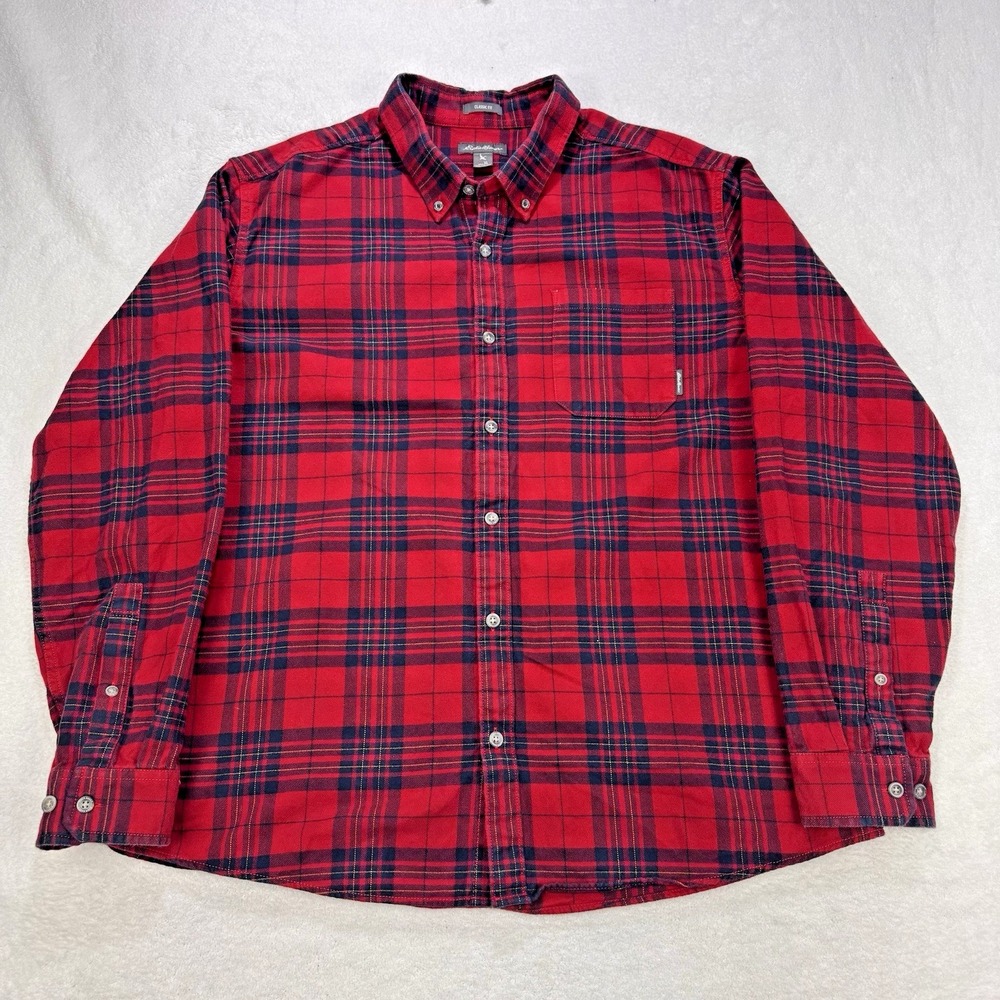 Eddie Bauer‎ Flannel Shirt Men XL Red Plaid Classic Fit Button Down Utility L/S